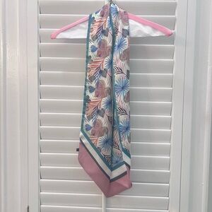 Floral Satin Hair or Neck Scarf Pink Teal Lightweight
